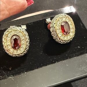 Nordstrom Silver and Deep Red garnet moissanite  Oval Earrings